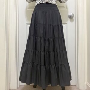 Vintage Malco Modes Black Tiered Midi Skirt Small USA Made Prairie Rockabilly‎